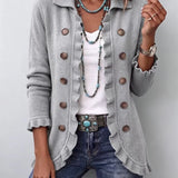 Elowen | Melangegraue Rippstrickjacke mit Rüschen