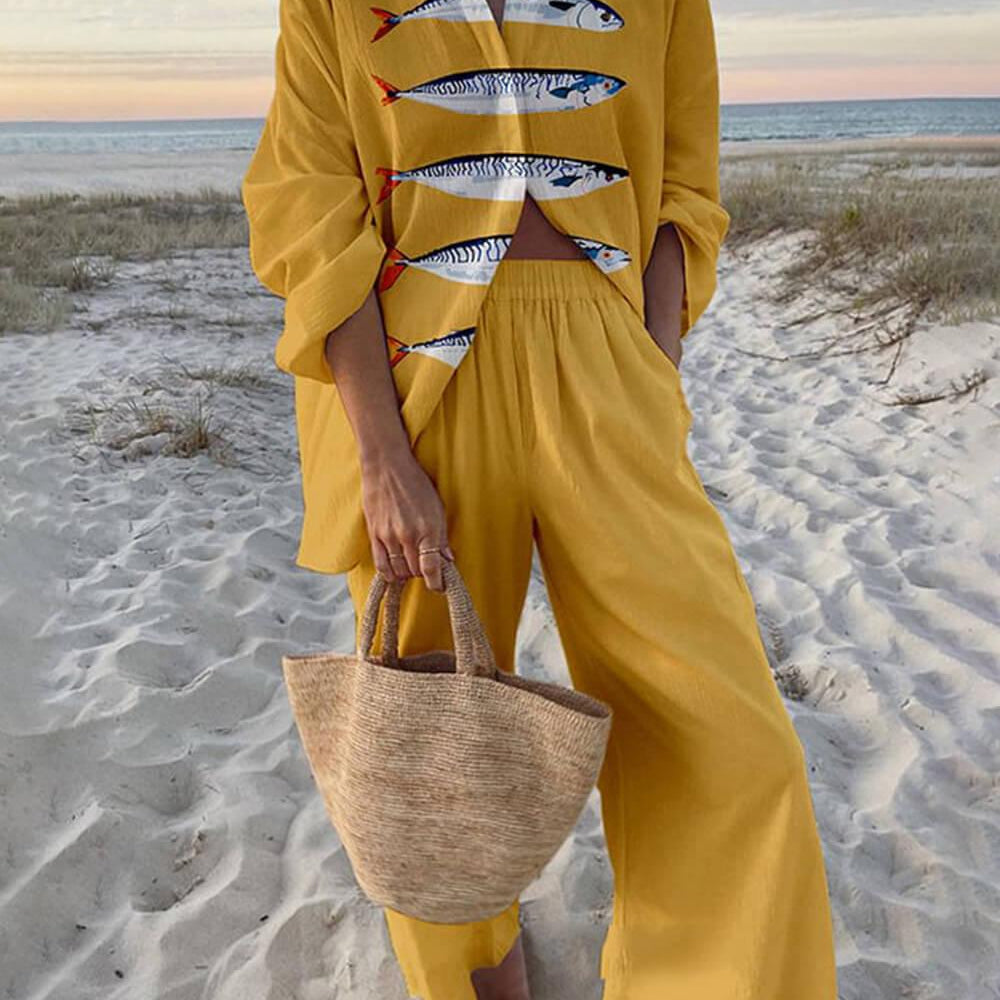 Gisela | Oversize-Bluse mit Ozeanprint und Hose