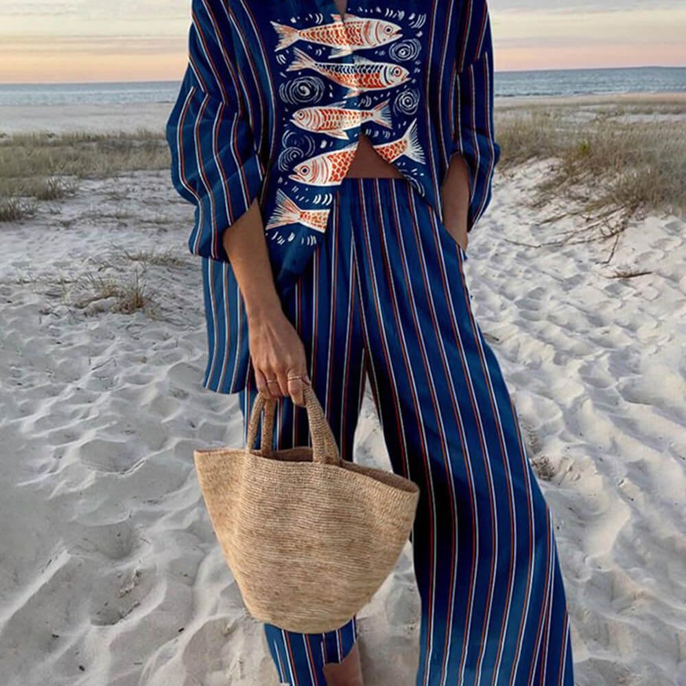 Gisela | Oversize-Bluse mit Ozeanprint und Hose