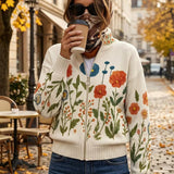 Brianna | Strickjacke mit Reissverschluss und Wildblumenwiesen-Muster