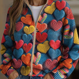 Madeline | Strickjacke mit mehrfarbigem Herzmuster und Struktur