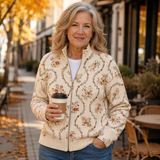 Danielle | Cremefarbene Strickjacke mit zartem Blumenrankenmuster