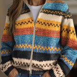 Jenna | Mehrfarbige gestreifte Strickjacke mit Zickzackmuster