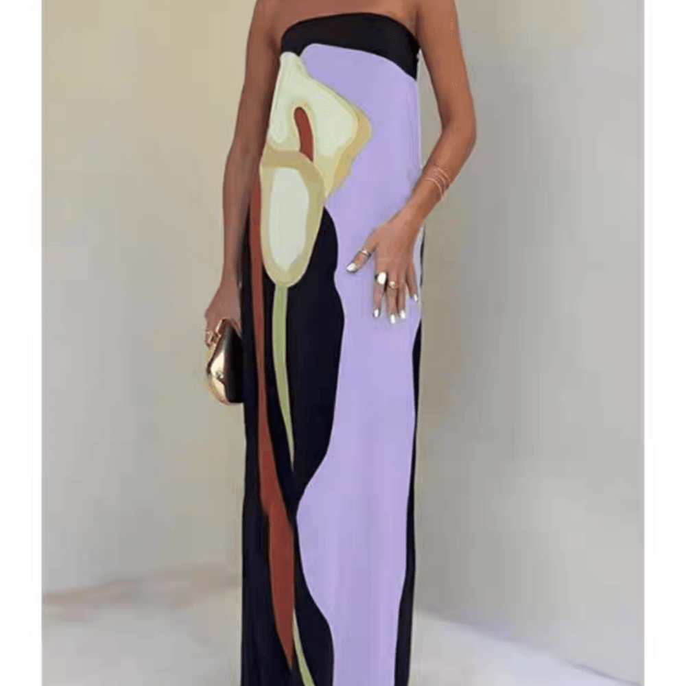 Ursula | Ärmelloses Maxi-Abendkleid mit Küstenprint