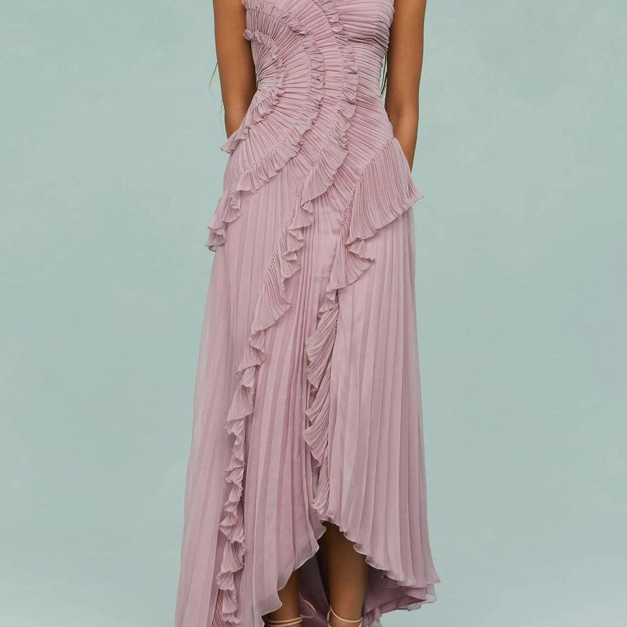 Juna | Langes Kleid mit plissierten Trägern und Schlitz