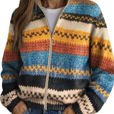 Jenna | Mehrfarbige gestreifte Strickjacke mit Zickzackmuster