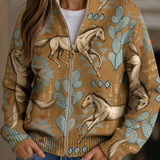 Kaitlyn | Strickjacke mit Reissverschluss, Wüstenpferd- und Kaktusmuster