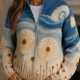 Quinn | Gesteppte Strickjacke mit Reissverschluss und Löwenzahnwiesen-Muster