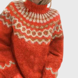Grażyna - Blauer Pullover mit Stehkragen und norwegischem Muster