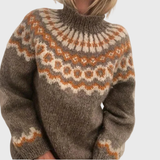 Grażyna - Blauer Pullover mit Stehkragen und norwegischem Muster