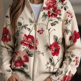 Penelope | Vintage-Strickjacke mit Reissverschluss und Rosenmuster
