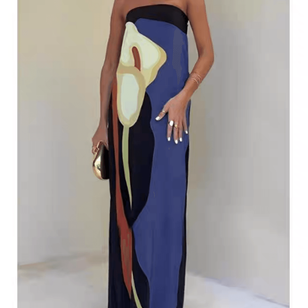 Ursula | Ärmelloses Maxi-Abendkleid mit Küstenprint