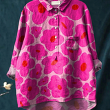 Paula | Legere Damenbluse mit leuchtend rosa Blumenmotiv