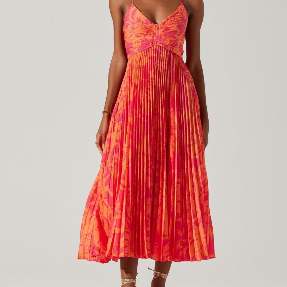 Sabine | Elegantes plissiertes Midikleid mit Blumenprint