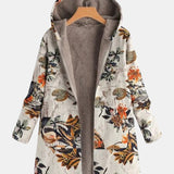 Hanneke | Boho-Sherpa-Jacke mit Kapuze und Blumenmuster