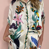 Selma | Blusen- und Hosenset aus Satin mit Print einzigartig, Stil Resort