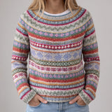 Milena - Grauer Retro-Pullover mit buntem norwegischem Muster