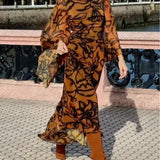 Petra | Langes Kleid mit Print Glamour für den Strand braun
