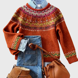 Emilia - Roter Vintage-Pullover mit norwegischem Muster