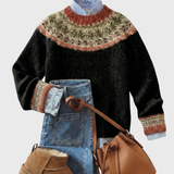 Aleksandra - Schwarzer vintage Pullover mit norwegischem Muster