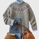 Marta - Grauer Vintage-Pullover mit Blumenmuster