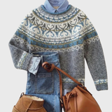 Anna - Helles graues Vintage-Pullover mit norwegischem Muster