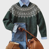 Katarzyna - Dunkelgrüner Vintage-Pullover mit Schneeflockenmuster