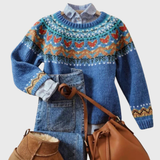 Barbara - Blauer Vintage-Pullover mit norwegischem Muster