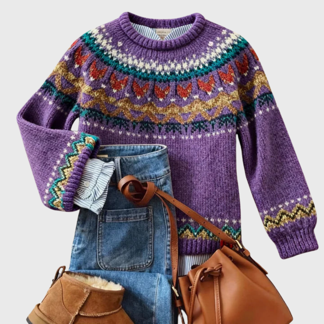 Ewa - Lila Vintage-Pullover mit norwegischem Muster