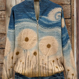 Quinn | Gesteppte Strickjacke mit Reissverschluss und Löwenzahnwiesen-Muster