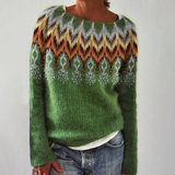 Halina - Petrolfarbener Retro-Pullover mit norwegischem Muster
