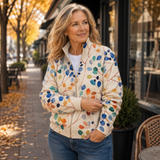 Fiona | Strickjacke mit Reissverschluss und botanischem Blattmuster