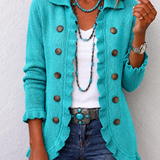 Maribel | Türkise Rippstrickjacke mit Rüschen