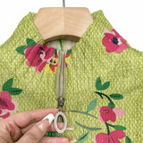Lauren | Limettengrüne Strickjacke mit Reissverschluss und rosa Blumen