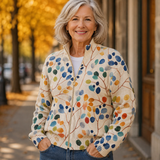 Fiona | Strickjacke mit Reissverschluss und botanischem Blattmuster