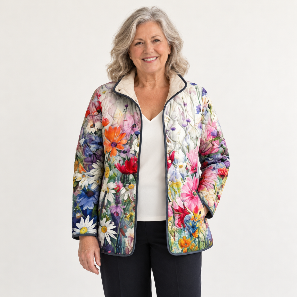 Rachel | Charmante Vintage-Steppjacke mit Blumenmuster