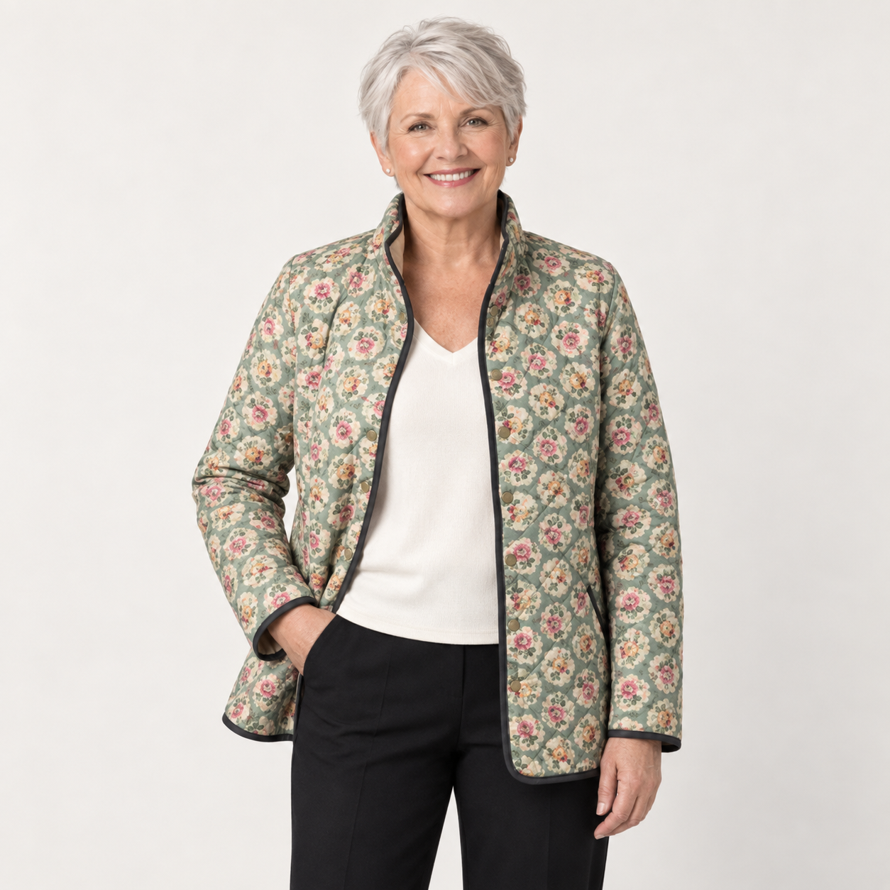 Harper | Vintage-Steppjacke mit künstlerischem Blumenmuster