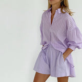 Theresa | Luftiges Set aus geknöpfter Bluse und Shorts