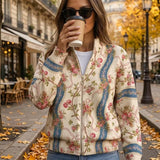 Camila | Strickjacke mit Gürtel und Kletterrosen-Muster