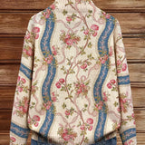 Camila | Strickjacke mit Gürtel und Kletterrosen-Muster