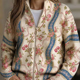 Camila | Strickjacke mit Gürtel und Kletterrosen-Muster