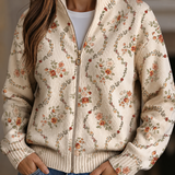 Danielle | Cremefarbene Strickjacke mit zartem Blumenrankenmuster
