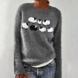 Jadwiga - Grauer Pullover mit Schafmotiv