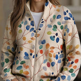 Fiona | Strickjacke mit Reissverschluss und botanischem Blattmuster