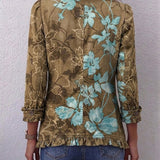 Sundara | Boho-Vintage-Jacke mit Blumenmuster, Farbverlauf und Rüschen