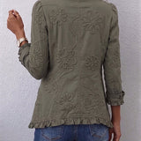 Kamberly | Boho-Utility-Jacke mit Blumenstickerei und Rüschenbesatz