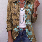 Sundara | Boho-Vintage-Jacke mit Blumenmuster, Farbverlauf und Rüschen
