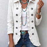 Marisol | Elfenbeinfarbene Utility-Jacke mit Blumenstickerei und Rüschenbesatz