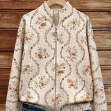 Danielle | Cremefarbene Strickjacke mit zartem Blumenrankenmuster