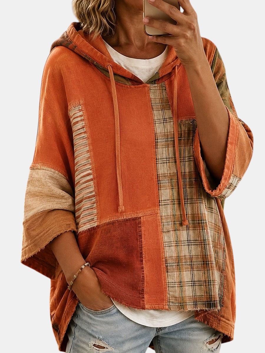 Herbst-Hoodie mit kreativem Patchwork – Produktansicht